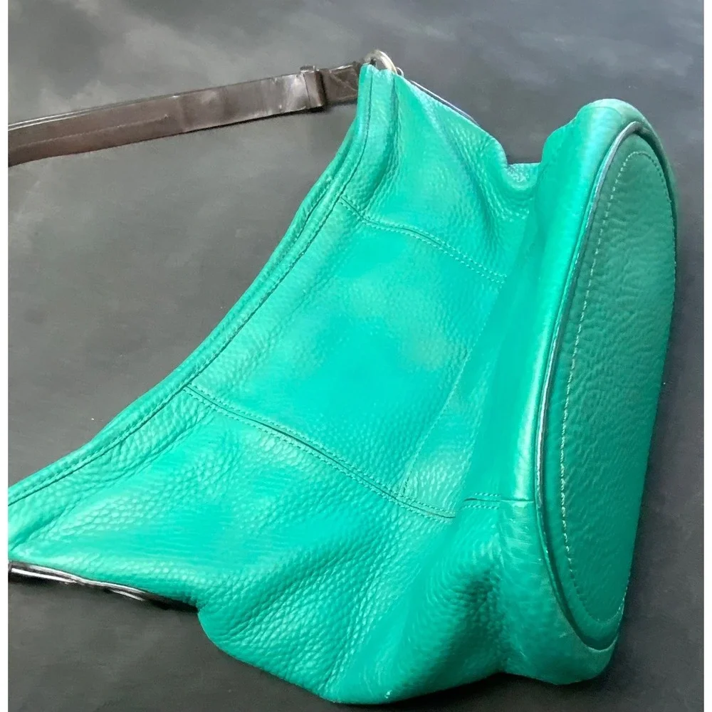 Cole Haan Green Pebbled Leather Hobo Shoulder Bag Emerald Handbag Brown Strap